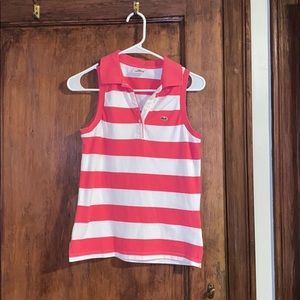 Lacoste women’s collared tank top, white and pink